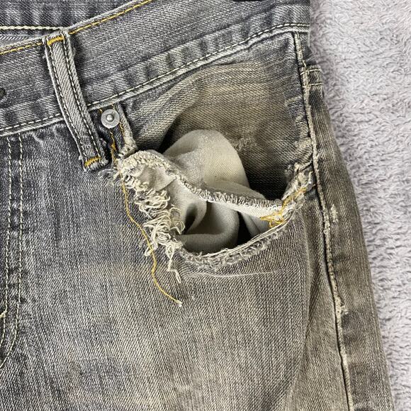 Levis 514 Jeans Mens 28x28 Gray Denim Distressed Straight Leg Grunge Thrashed - Picture 5 of 16